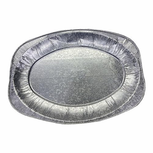 (Pack Of 10) - 22 Inch Disposable LARGE Aluminium Platter Embossed Serving Appetizer Tray, Oval Party Foil Trays Lightweight Oven & Freezer Safe Catering Dishes for Buffet BBQ, Wedding, Birthday.