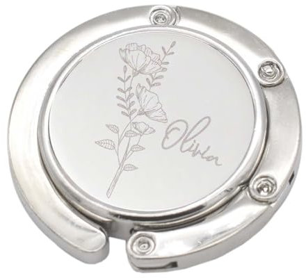 Beautifully Engraved Personalised with Name Flower Design Handbag Hanger Presented in a Velvet Pouch