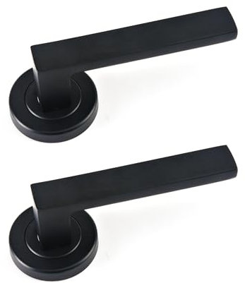 H.U.S.L® 2 Juegos de Manillas de Puerta Negro Mate, juego de manijas de puerta interiores para el hogar y la oficina,moderno mango de puerta interior negro (2, Negro Mate 1 (2 Juegos))