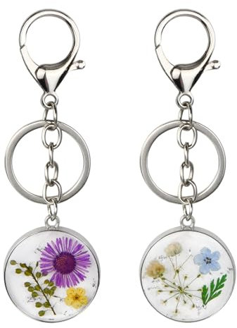 Shengxi Getrocknete Blumen Schlüsselanhänger 2 Stück Vergissmeinnicht Schlüsselanhänger Schlüsselanhänger Blume Gänseblümchen Tasche Charme mit Karabinerverschluss für Frauen Mädchen