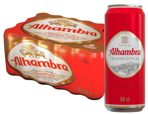 Alhambra Tradicional, Pack de 24 Latas x 50cl, Cerveza Lager Suave y Amargor Bajo, 4.6% Alcohol