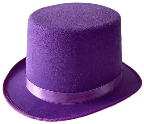 Itkcozcg Mode-Accessoires, Rollkrempe, hoher Zylinder für Erwachsene, Bowler-Hut, Zaubererhut, Halloween, Party, Cosplay, Kostüm, Bühnenshow, Kopfbedeckung, violett, Size reference picture
