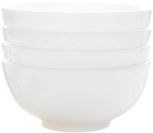 CYANMIEGT Pure white bone china bowl set of 4 white ceramic bowls Cereals, salads, fruits, desserts, Italy, soups- oven safe/dishwasher safe