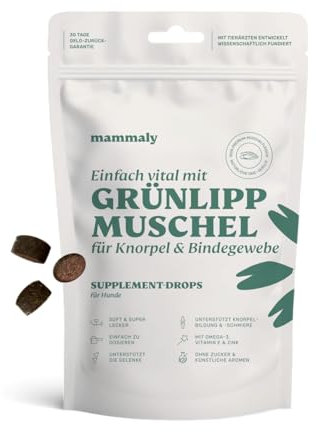 Grünlippmuschel Hund die Gelenktabletten von mammaly - ca. 200 Snacks für Hunde (340g) - Kann positiven Beitrag bei Arthrose leisten - Alternative zu Tabletten, Kapseln & Grünlippmuschelpulver