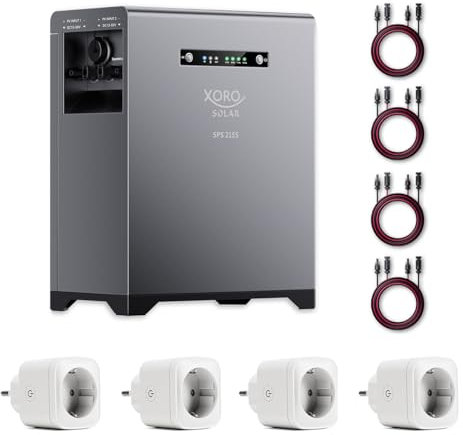 XORO SOLAR SPS 2155 Solarspeicher - Balkonkraftwerkspeicher mit 2 kWh LiFePO4 Akku, Dual MPPT 2x800W Eingang, 800W Ausgang für den Innen- und Außenbereich IP65, Plug & Play inkl. 4 Smart-Plugs
