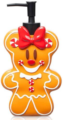 Jay Franco Disney Minnie Mouse Gingerbread Soap Dispenser - Christmas & Holiday Season Bathroom Accessory - Brown Resin Lotion Pump