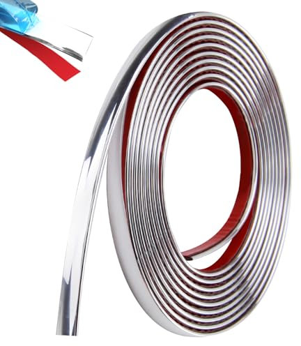 3 Meters Wall Molding Trim 12mm Silver Edging Self Adhesive Moulding Strip Metal-Like Electroplated Bright Silver Tape for Ceiling Walls Paneling Mirror-Like Finish Design Peel and Stick on 9.8ft
