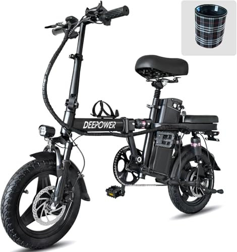 DEEPOWER Bicicleta Eléctrica Plegable, Bicicleta Eléctrica, Batería 48V 13Ah Extraíble, Frenos de Disco Duales, Bicicleta de Ciudad para Adultos Adoles (13Ah)