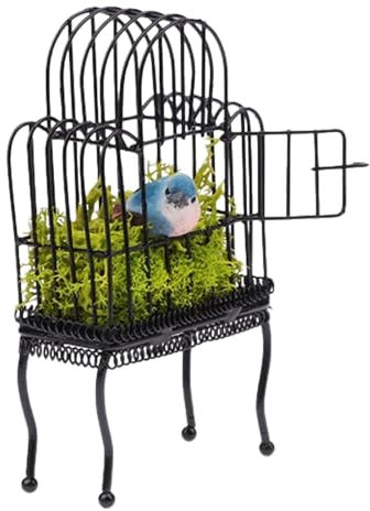 EHJRE Miniatur Vogelhaus im Maßstab 1:12 Puppenhaus Dekoration Metall Geschenkidee, Schwarz
