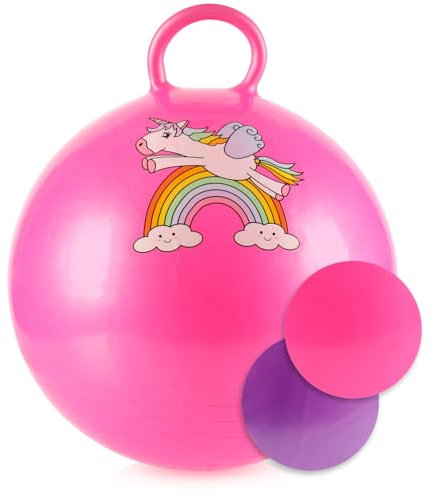 com-four Ballon sauteur avec motif licorne Ø 43 cm – Ballon sauteur gonflable avec poignée pour enfants – Pour l'intérieur et l'extérieur [choix varié] (1 pièce – Licorne multicolore)