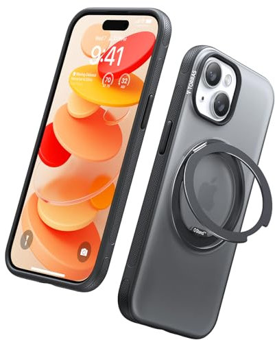 TORRAS 360° Ostand O3 Fitness für iPhone 15 Hülle für MagSafe [Flexibler Ständer & Nr.1 Magnetkraft & Zertifiziert Militärischer Schutz] Hülle iPhone 15 Case Schwarz
