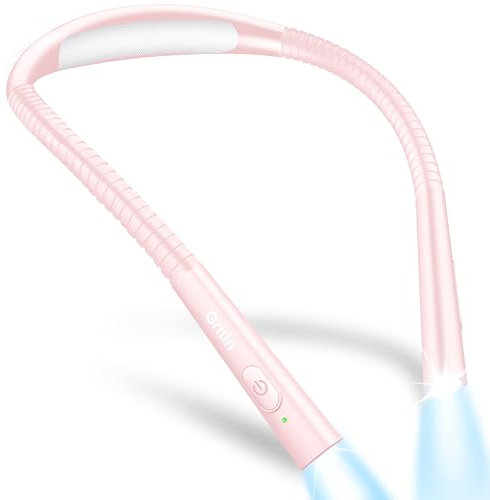 Gritin Leselampe Hals, Buchlampe Bett mit 4 Farben & 5 Helligkeit - Stufenlos Dimmbar, Augenschutz, Aufladbar 80h Dauer, Einstellarm, Ergonomisch Leselicht für Lesen im Bett, Rosa