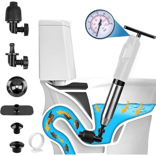 Wenbones Rohrreiniger Druckluft, Abflussreiniger Pumpe mit Luftkompression, 4 Saugnäpfen, Luftdruckanzeige, für Waschbecken, Toilette, Badezimmer, Küche, Rohrreiniger mit Federmechanismus (Weiß)