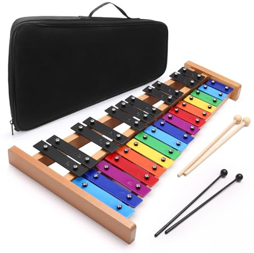 Heuyrao Glockenspiel Xylophon, 27 Noten Faltbares Holz-Percussion-Instrument, professionelles Instrument für Erwachsene & Anfänger, mit 4 Schlägeln & Tragetasche, bunt