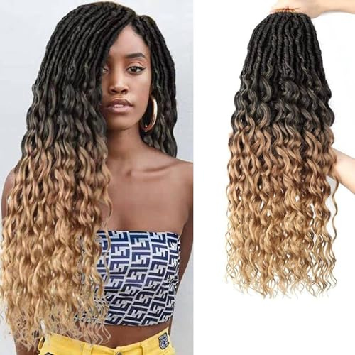 FANWYFYU 24 Inch Goddess Locs Crochet Hair Deep Wave 6Packs New Soft Faux Locs Crochet Braids Pre Looped Hair Extensions for Black Women (Deep-1B/T27, 14 inch)