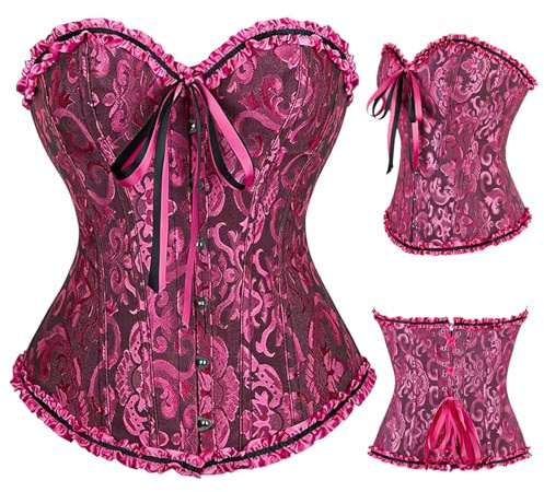 SilverChry Corset Mujer, Corpiños Mujer, Corset Reductor Top Fajas, Bustier Corsé Cortesano Overbust Gótico Ropa Carnaval Disfraz Pirata Bandeau