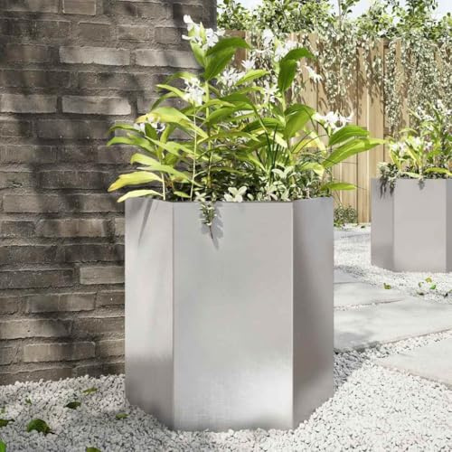 ZQQLVOO Pflanzkübel Sechseckig blumenkübel Outdoor pflanzenkübel for Garten Innen 46x40x45 Edelstahl
