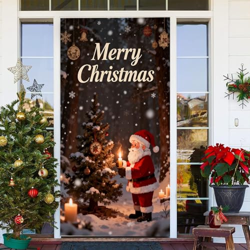2026 Funda de puerta de Navidad para puerta, elástica, 91,4 x 203,2 cm, decoración de la puerta para Navidad, fiestas festivas, decoración del hogar