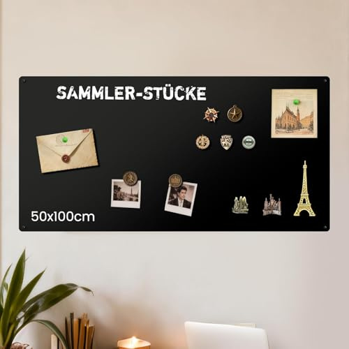 Qiytecno Große Magnettafel Schwarz im GALERIE-FORMAT: Mehr Schätze zeigen | Metall Magnetwand für Reisemagnete - 50 × 100 cm Fotowand mit starkem Halt und kratzfester Oberfläche für Büro & Küche