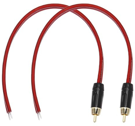 QUARKZMAN 2 Pcs Câble Audio RCA Vers Fil Nu À Bout Ouvert 0.98ft 0.3 Mètre | 14AWG Câble Audio Doré, Câble D'extension RCA, Pour Guitar Speakers