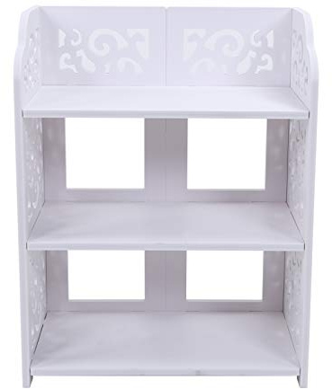 EOJDDPA 3-stufiges, weißes, ausgehöhltes Schuhregal, Aufbewahrungsorganisator, Regal für Wohnzimmer, Schlafzimmer, Büro, WPC-Material, 60 cm