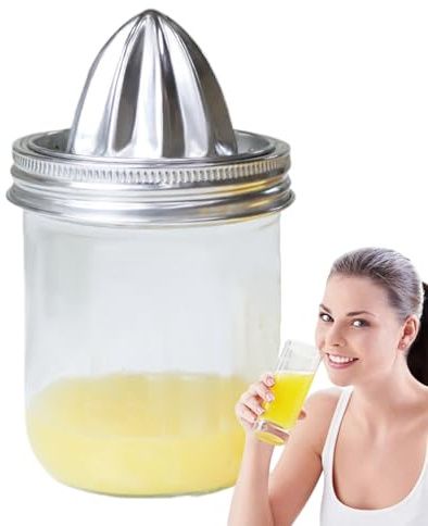 Edelstahl Zitruspresse | Zitronenpresse - Obstentsafter Deckel Mit Glasbehälter | Für Haushalt Küche Orange Limette Outdoor Picknick