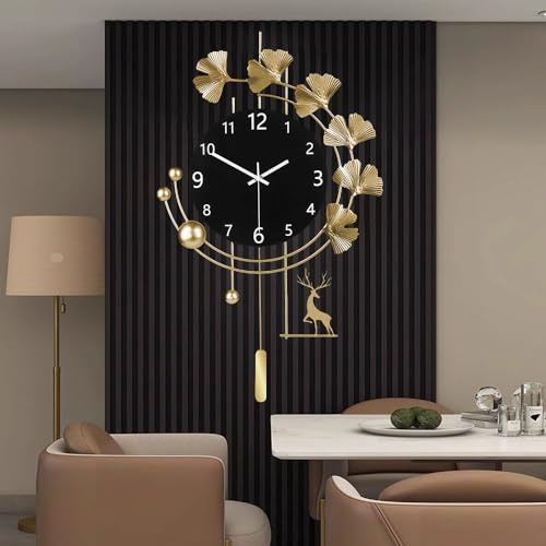 TOHOOYO Große Wanduhren für das Wohnzimmer, Wanddekoration aus Metall, geräuschlos, batteriebetrieben, übergroße runde Moderne Wanduhr für Schlafzimmer, Bauernhaus, Büro-Wanddekoration/16 * 26 Zoll