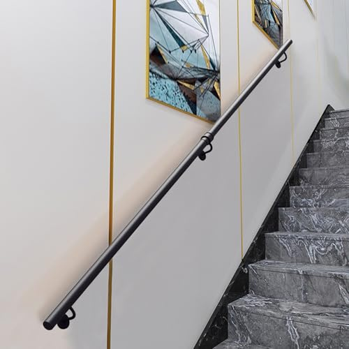 Pasamanos de escalera para paredes 30cm-600cm barandilla de hierro forjado barra de apoyo de seguridad, pasamanos antideslizantes para pasillo de villas para decoración, negro(390cm)