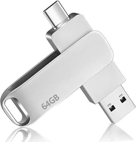 Pendrive 64 GB Memoria Flash USB 2.0 Type-C y USB Type-A Dual Drive | 64GB Memoria USB 2.0 Type-C Memory Stick para Smartphones PC Tabletas Laptop Memoria USB para Canciones / Fotos / Vídeo
