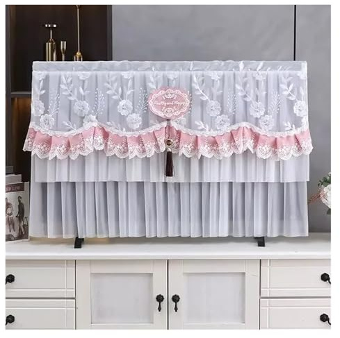 GSJNHY Tv Covers TV Cover Can Be Turned on Without Remove The Hanging Desktop Thin LCD Protective with Lace Simple for home(Color 07,168x100cm)
