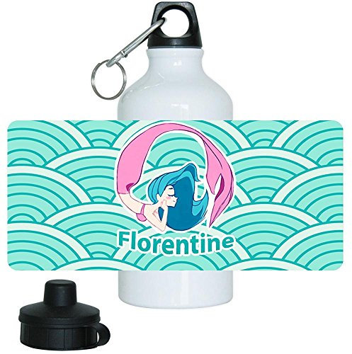 Eurofoto Trinkflasche mit Namen Florentine und schönem Motiv mit Meerjungfrau in türkis für Mädchen | Aluminium-Trinkflasche