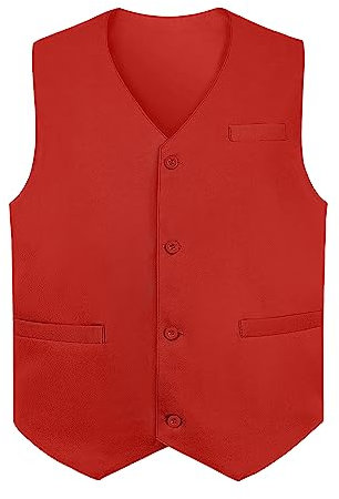 TOPTIE Gilets sans manche Homme Gilet de Costume avec Boutons unisexe pour commis de supermarché et bénévole, Rouge, XXL