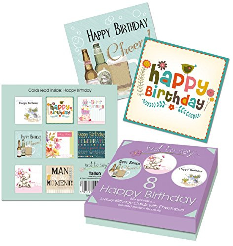 Just to Say 8 Adult Birthday Cards in Keepsake Box 4491,grey|purple|blue|green|beige