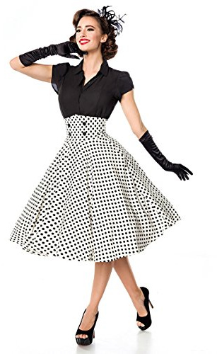 Belsira Tellerrock Frauen Mittellanger Rock schwarz Rockabilly