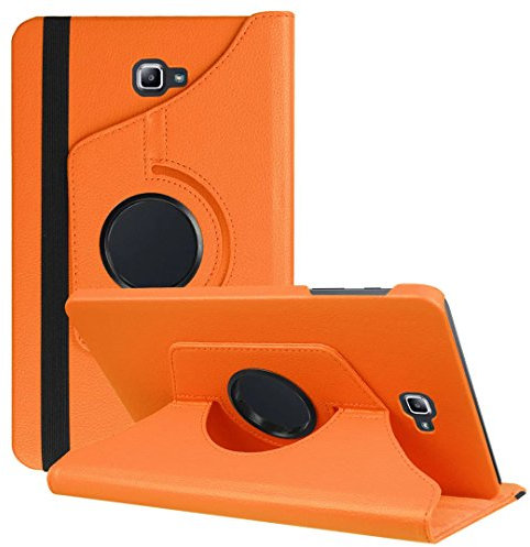 SOTEFE® Samsung Galaxy Tab A6 10.1 SM-T580 Funda - 360° Rotación Cuero PU Funda Soporte Protección Cáscara para Tablet Samsung Galaxy Tab A 10.1 SM-T580/T585 + Protección de Pantalla-Naranja