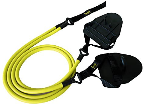 Tyron Latex-Zugseil mit Handpaddles (geringer Widerstand) | Zugseil | Schwimmtraining mit Handpaddles | Armzug-Training für Schwimmer und Triathleten