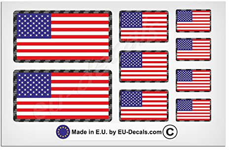9 x USA Amerikanische Flaggen Carbonfaser-Optik Umrandung Aufkleber für Helm und Fahrrad, MioVespa-Kollektion
