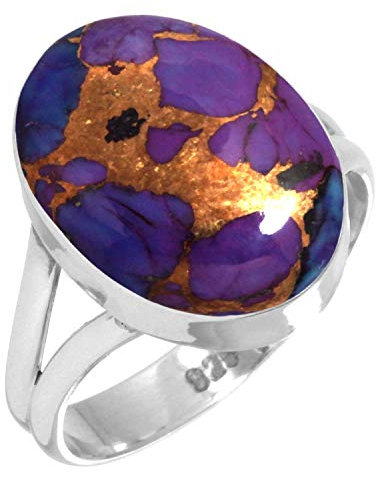Jeweloporium Bague en argent 925 pour femme Taille 56.5 Cuivre Violet Turquoise Gemme Ancien Bague en argent Action de grâces Cadeau Solitaire Bijoux