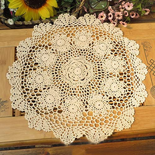 Damanni Beige Cotton Handmade Crochet Lace Tablecloth Doilies Table Overlay,Round,16 Inch,2PCS