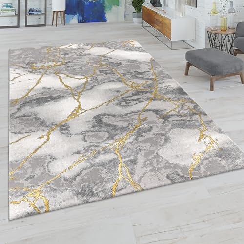 Paco Home Wohnzimmer-Teppiche Grau Gold Weich Marmor Optik Kurzflor mit vers. Designs, Grösse:120x170 cm, Farbe:Gold 6