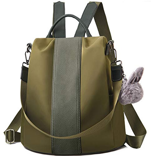 Charmore Charmore Women Backpack Ladies Rucksack Waterproof Nylon School bags Anti-theft Dayback Shoulder Bags, L, Olive-large