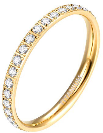 Mabohity Eternity Ringe Gold Frauen aus hochwertigem Titan Schmal Ringe für Frauen, Mädchen, 2mm Größe 67