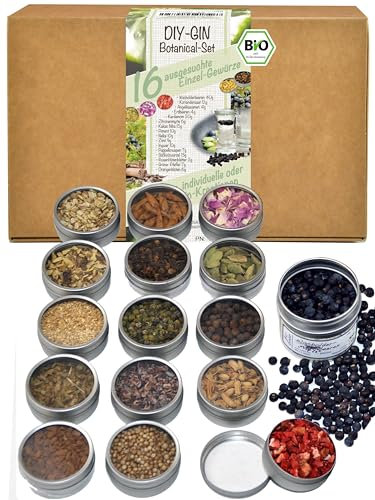 direct&friendly | Bio DIY Gin Gewürze Set | Geschenkset 16 verschiedene Botanicals (1x16 Dosen)