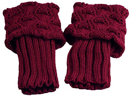 Vobony Calentadores Piernas para Mujer Cálidos Bohemia Calcetines de Lana para el Interior de las Botas Calcetines de Punto Cortas Invierno Tejidos Regalo para Damas Niñas (rojo vino)