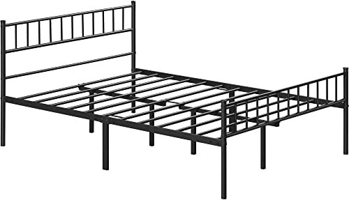 costoffs Solid Double Metal Bed Frame 4ft6 Urben Design Bed Frame with Vintage Headboard and Footboard Black