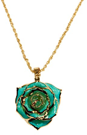 Eternal Rose Collier avec pendentif rose plaqué or 24 carats, cadeau pour elle, Or, Pas de gemme