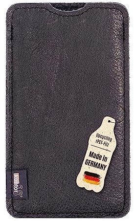 kontor28-Smartphone Hülle, Tasche passend für Apple iPhone 13 Pro Max, BREIT: passend für Smartphone+Backcase, naturbelassenes Büffel Leder+Natur Wollfilz. Handgefertigt Made in Bayern, grau schwarz