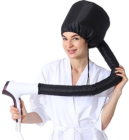 SYXLS Attachment für Haartrockner, Helm-Trocknung Kappe Trockenhauben für Haare, Haartrockner mit Gummiband für Haartrockner-Kapuzenaufsatz, für Frauen und Mädchen, Nasses, Dickes Haar (Schwarz)