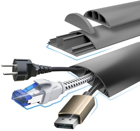 HEXIM Kabelkanal 68x18mm halbrunde PVC Kunststoff Kabelabdeckung für TV, Wand & Boden (4 Meter grau) Bordüre Brüstungskanal Kabelleisten