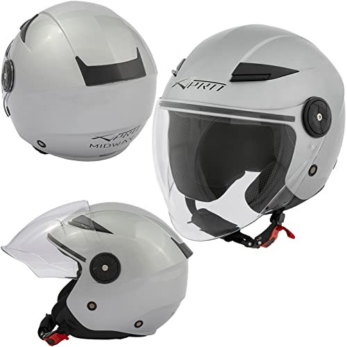 A-Pro Jet Casco Moto Scooter City Visiera Lunga Certificato ECE 22 Argento M